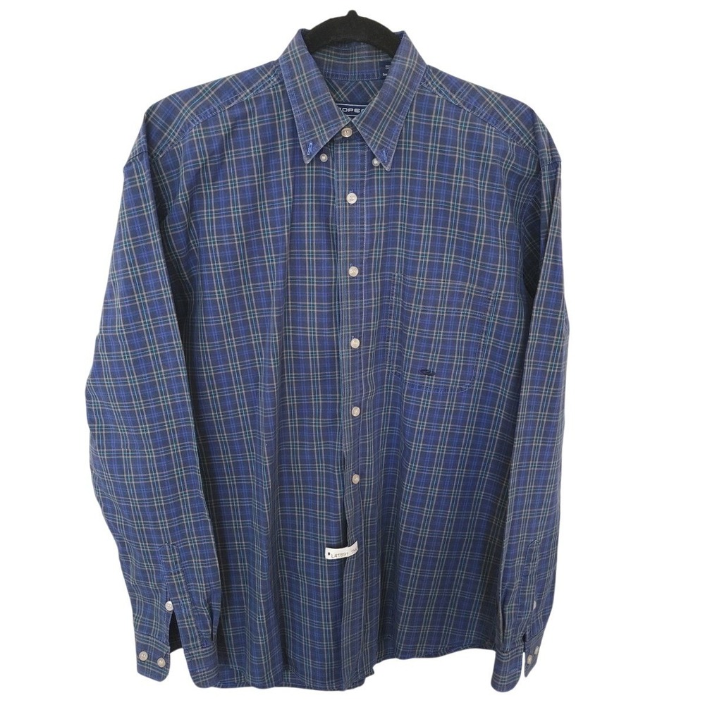 Roper Mens Blue Green Plaid Button Down 100% Cotton Y2K Western Shirt Size M